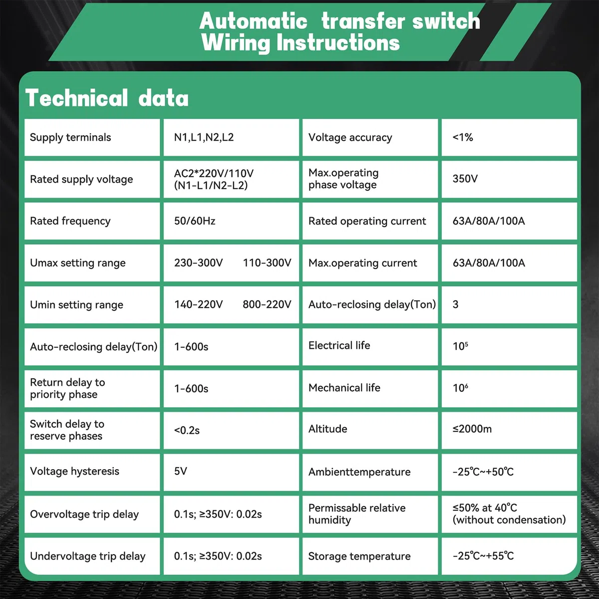 Interruttore di Trasferimento ATS 63A 220V Monofase Automatico, Switch con Protezione Sovratensione Sottotensione Regolabile e Display LED, Commutatore per Gruppo Elettrogeno e Rete Elettrica
