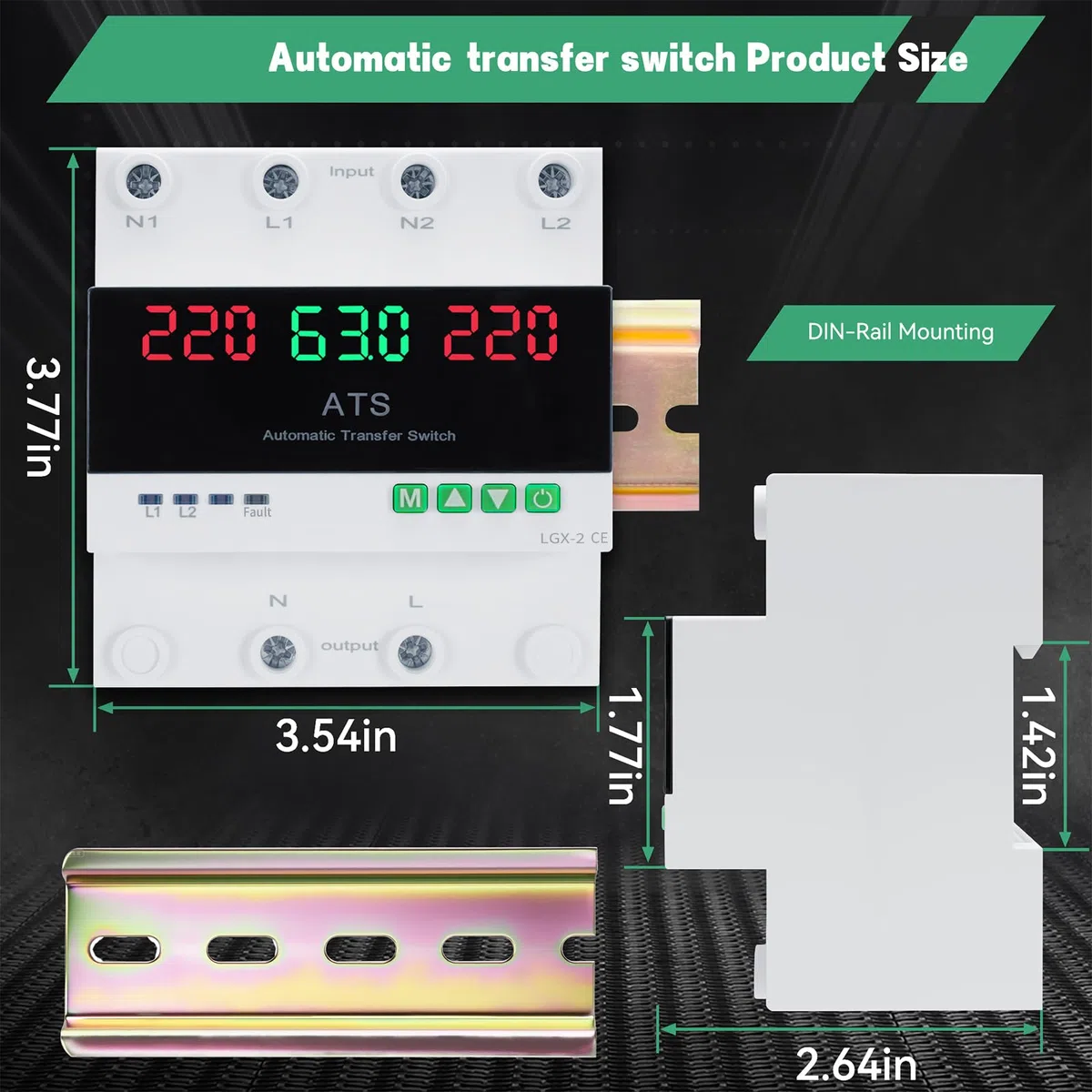 Interruttore di Trasferimento ATS 63A 220V Monofase Automatico, Switch con Protezione Sovratensione Sottotensione Regolabile e Display LED, Commutatore per Gruppo Elettrogeno e Rete Elettrica