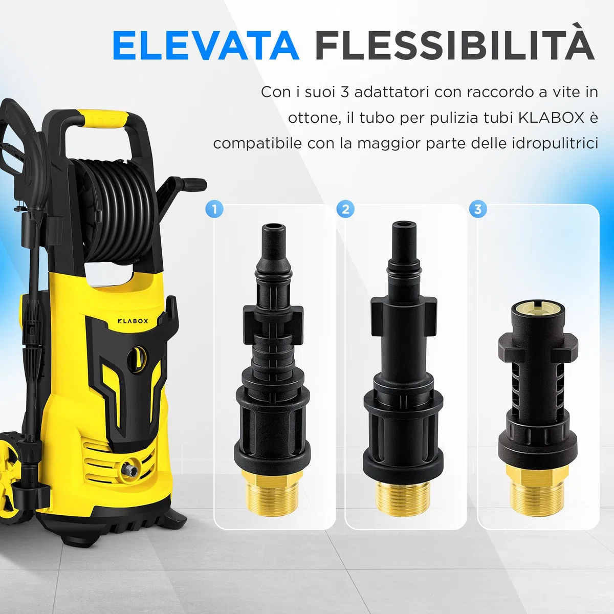 Sonda Sturatubi per Idropulitrice 15 Metri | Compatibile con Karcher K2-K7, Lavor, Bosch, Parkside e Altre Marche | | Include 3 Adattatori, 2 Ugelli, 1 Borsa e 1 Nastro Teflon