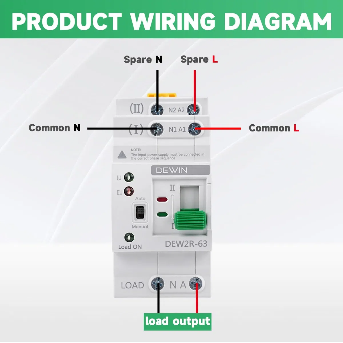 DEWIN Interruttore di Trasferimento Automatico,2P 63A 220V ATS Commutatore G2R Interruttore di Trasferimento Automatico a Doppia Alimentazione (Con Manuale in Italiano)
