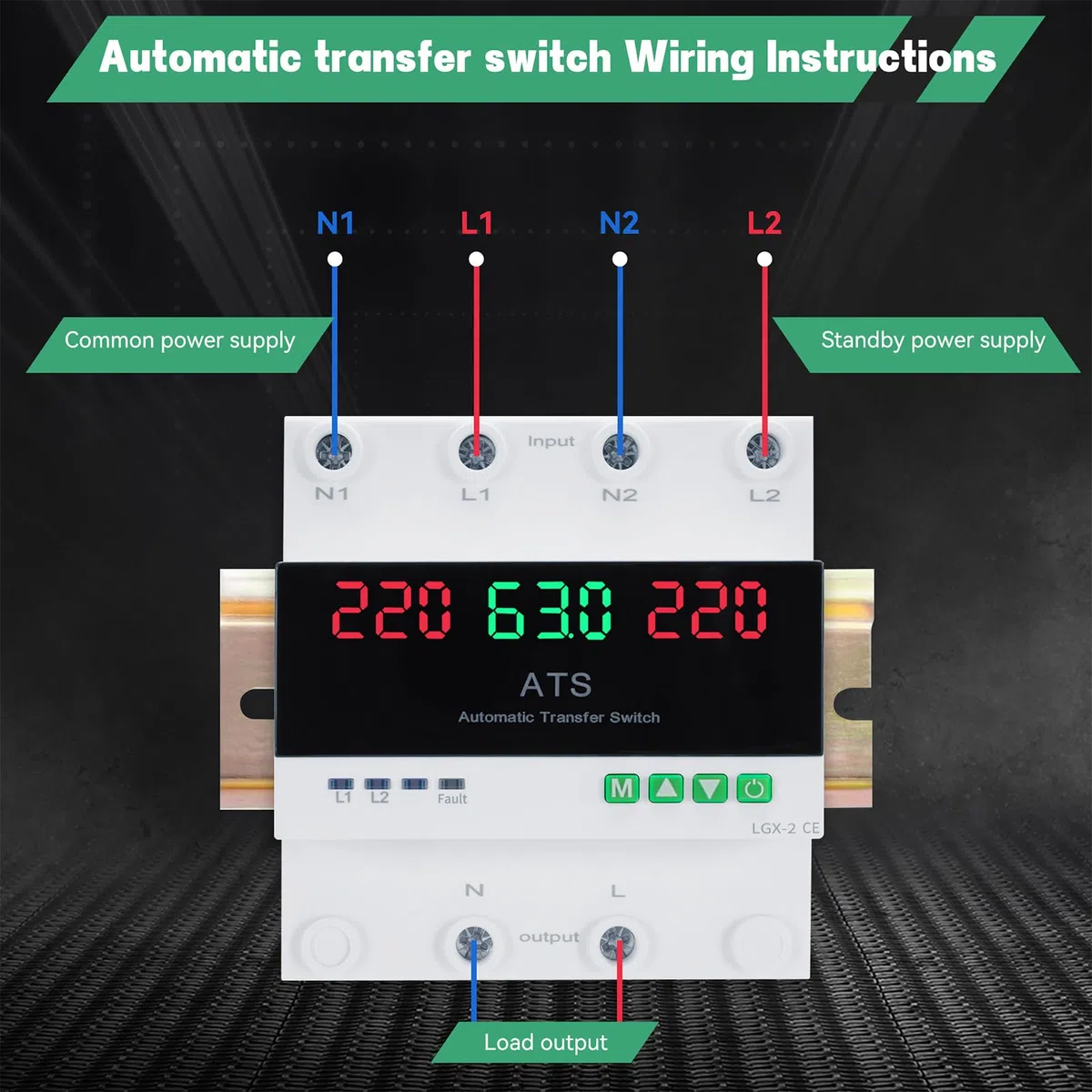 Interruttore di Trasferimento ATS 63A 220V Monofase Automatico, Switch con Protezione Sovratensione Sottotensione Regolabile e Display LED, Commutatore per Gruppo Elettrogeno e Rete Elettrica