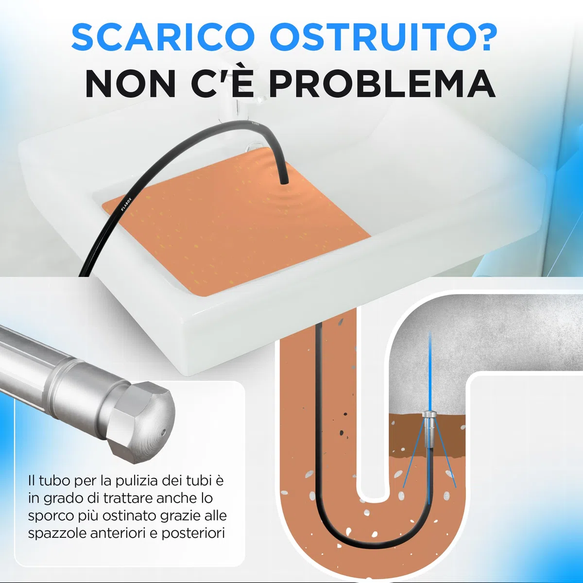Sonda Sturatubi per Idropulitrice 15 Metri | Compatibile con Karcher K2-K7, Lavor, Bosch, Parkside e Altre Marche | | Include 3 Adattatori, 2 Ugelli, 1 Borsa e 1 Nastro Teflon