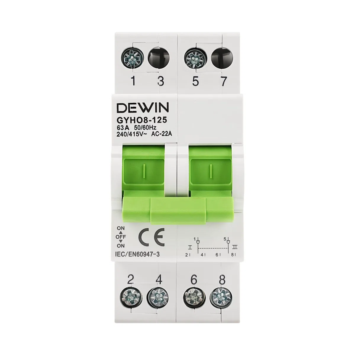DEWIN Interruttore di Trasferimento,Commutatore 2P 63A 240VAC Dual Power Manual Transfer Interruttore di Trasmissione Manuale a Doppia Potenza