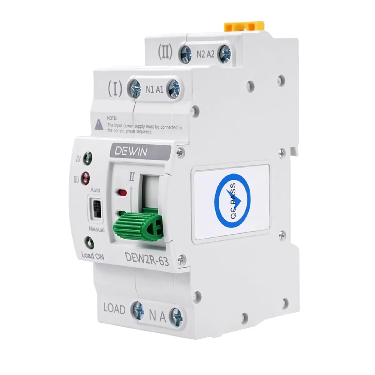 DEWIN Interruttore di Trasferimento Automatico,2P 63A 220V ATS Commutatore G2R Interruttore di Trasferimento Automatico a Doppia Alimentazione (Con Manuale in Italiano)