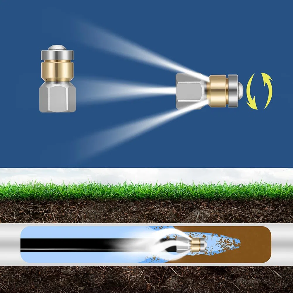 BAKAJI Sonda Sturatubi Spurgatubi Alta Pressione 200 Bar, Sistema Antipiega con Custodia, 3 adattatori, 2 ugelli fissi e rotanti, Compatibile con idropulitrice Kärcher k2-k7 LAVOR (15 Metri con Borsa)